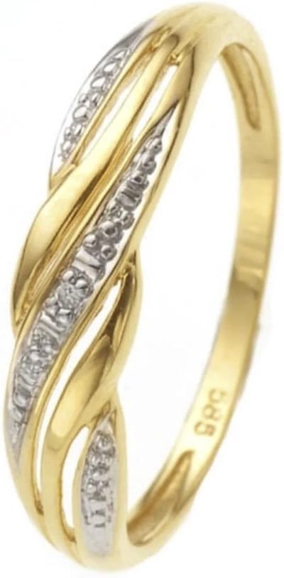 Lucardi Dames Bicolor ring met diamant 0,01ct - Ring - Cadeau - 14 Karaat Goud - Witgoud en Geelgoud
