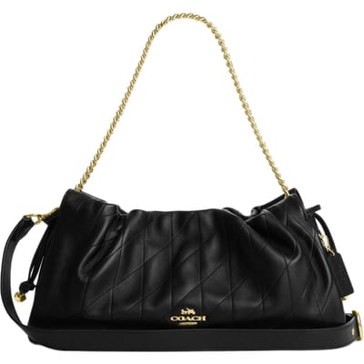 Coach Faye 38 Gewatteerd Detail Ketting Schouderband Leer Tote Tas Grote Dames schoudertas Zwart CCZ58-IMBLK Basic Set (Bag+Dust Bag) black