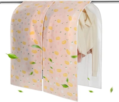 Grote kledingbeschermhoes 110 x 110 cm voor kledingstandaard, stofdicht en vochtdicht, ideaal voor pakken en jurken met roze bloemenpatroon