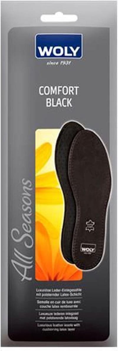 Woly Comfort Black is een luxe zwart lederen inlegzool met polster latexlaag maat 36