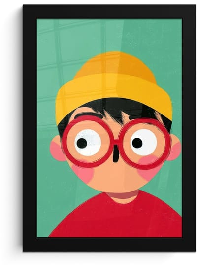 Poster in lijst - Fotolijst 20x30 cm - Posters - Jongen - Cartoon - Bril - Muts - Posterlijst zwart - Decoratie - Wanddecoratie woonkamer - Muurdecoratie slaapkamer - Kerstversiering - Kerstdecoratie voor binnen - Kerstmis