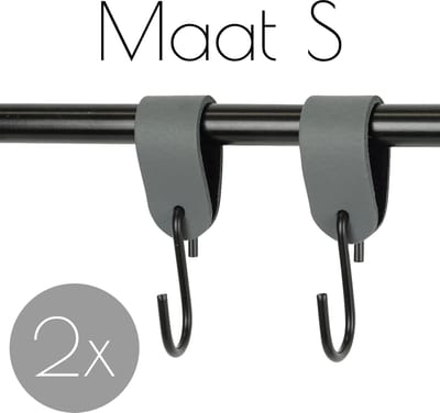 2x Leren S-haak hangers - Handles and more® | DONKERGRIJS - maat S (Leren S-haken - S haken - handdoekkaakje - kapstokhaak - ophanghaken)