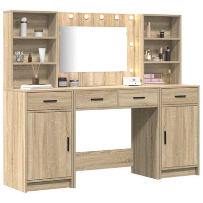 vidaXL - Dressing - tafel - set - met - LED - 3 - st - Sonoma - Eik - Bewerkt - hout