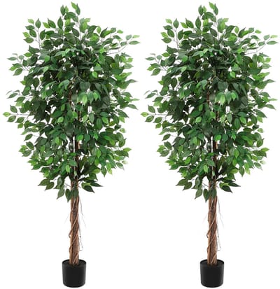 Archi Kunstmatige ficusboom set van 2 – Kunstplant - Woondecoratie - 180 Cm - Natuurlijke houten stam – Onderhoudsvrij