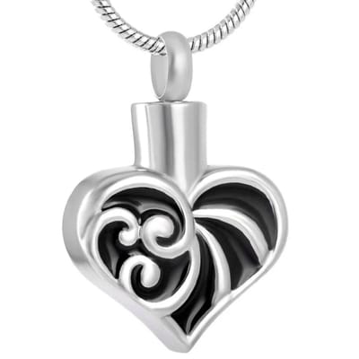 Aramat Jewels | Gedenkhangers | Stalen Hart Ashanger – Zilverkleurig Assieraad RVS Gedenksieraad | Hart-emaille-zwart-versiert-3x2cm | |20mm | Staal | Volwassenen | Verkleurd niet