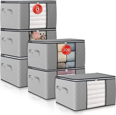 6-Pack 90L Grote Capaciteit Opbergdozen voor Kasten, Inklapbare Ruimtebesparende Organizers met Versterkte Handvatten, Ideaal voor Kleding, Dekens en Linnen