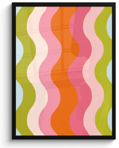 Poster in lijst - Fotolijst 60x80 cm - Posters - Banen - Golven - Kleurrijk - Verticaal - Posterlijst zwart - Decoratie - Wanddecoratie woonkamer - Muurdecoratie slaapkamer