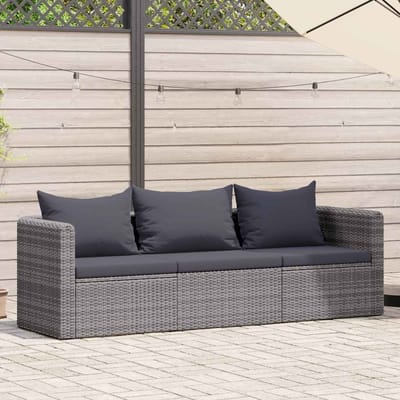 vidaXL - 3-delige - Loungeset - met - kussens - poly - rattan - grijs