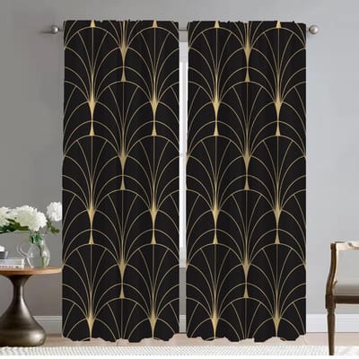 Zwart Goud Print Elegante Kamergordijnen voor Camera Moderne Woonkamer Gordijnen 2 Stuks Halloween Decoratie Verduisterend Gordijn W96xH137cmx2pcs-CL