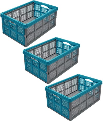 Garronda Transportbox 51x34,5x22,5 cm – Opvouwbaar – 3 stuks – Grijs/Turkoois – GD-CRI-FoldBox
