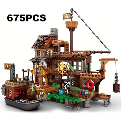 Creatieve Middeleeuwse Piraat Eiland Fort Kasteel Bouwstenen Avontuur Schip Blokhut Assembleren Bakstenen Speelgoed Kind Cadeau