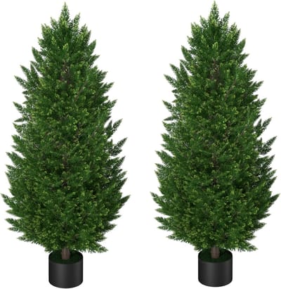 2 Stuks Kunstplanten Set - 90cm Hoog - Kunstplanten - Gesimuleerde Cipres - Met PE Bladeren - PP Bloempot - Plastik - Groenblijvend - Kamerplanten - Kleurecht - Groenset - Voor Woondecoratie - NAIZY