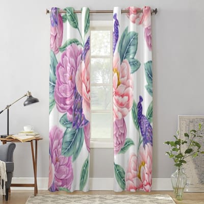 Bloeiende Bloemen Pioenrozen Bladeren Pauw Raambekleding Voor Woonkamer Keuken Moderne Gordijnen Huisdecoratie Jaloezieën Vitrages 135W x 60H(cm) x1 gray