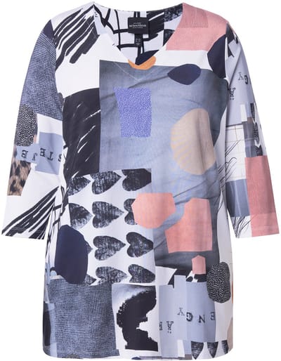 Ulla Popken - Dames - Slinky shirt harten A-lijn V-hals 3/4-mouwen - Sneeuwwit - Maat 46+