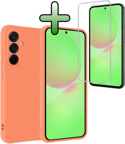 Hoesje Met Screenprotector - Geschikt voor Samsung Galaxy A36 - Sterk & Shockproof - Back Cover - Siliconen Case - Telefoon Hoes - Perzik