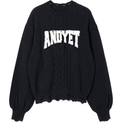Gebroken Jacquard Design Gebreide Pullover Sweater Herfst Winter Los voor Dames L zwart