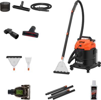 Kibani Nat/ Droogzuiger - Alleszuiger met Accessoires - met Sproeifunctie & Kibani Reinigingsmiddel - 1600W - Tapijtreiniger - Inclusief Opzetstukken