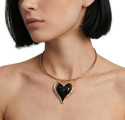 Goudkleurige choker ketting met groot zwart hart – ketting voor dames – elegant design – statement ketting