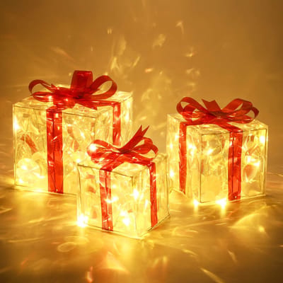 longziming -LED Cadeaubox Kerstdecoratie – Set van 3 – Heldere Verlichting, Ruimtebesparend & Duurzaam – Perfect voor Onder de Kerstboom