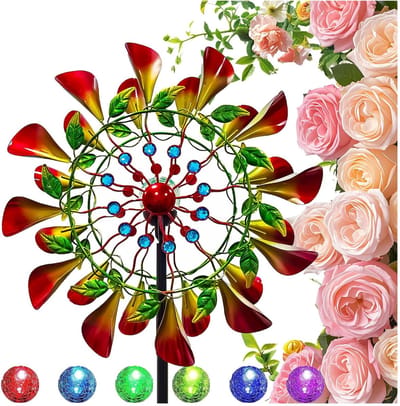 Grote Wind Spinner - Tuin Decoratie - Buiten Verfraaien - Dubbele Rotoren - 83 Inch Hoog - Meerkleurig