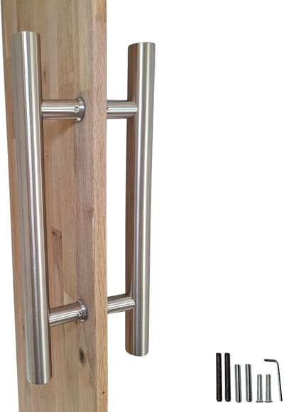 Hoexs Deurgreep Zilver – 40 cm – Set van 2 – Hartafstand 25 cm – RVS – Inclusief Bevestigingsmateriaal
