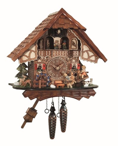 Engstler - 4916_QMT - Koekoeksklok - Kwarts - Notenhout - met muziek met dansend paar - 34 cm