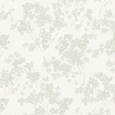 Bloemen behang Profhome 395482-GU vliesbehang gestructureerd met bloemmotief glanzend wit groen grijs 5,33 m2