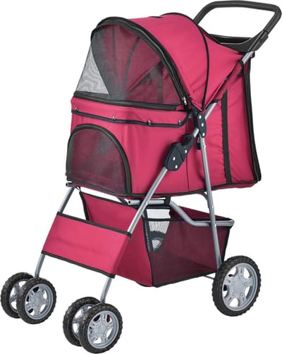 Hondenbuggy met 4 Wielen voor Kleine Honden en Puppy's tot 15 kg - Rood