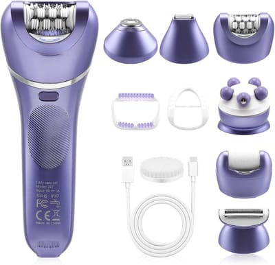 7-in-1 epileerset voor dames, draadloze natte en droge epilator met ledlicht, gezichts- en lichaamepilator, IPX7 waterdicht, 90 minuten looptijd