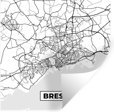 Muurstickers - Sticker Folie - Kaart - Brest - Plattegrond - Frankrijk - Stadskaart - Zwart wit - 100x100 cm - Plakfolie - Muurstickers Kinderkamer - Zelfklevend Behang XXL - Zelfklevend behangpapier - Stickerfolie