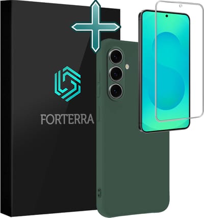 Hoesje Met Screenprotector - Geschikt voor Samsung Galaxy S25 FE - Sterk & Shockproof - Telefoon Hoes - Back Cover - Siliconen Case - Donkergroen