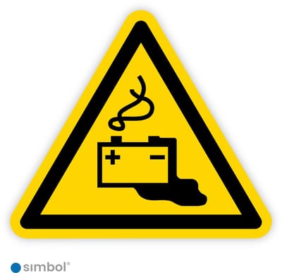 Simbol® - Stickers Gevaar door het laden van accu's (W026) - Formaat ▲ 5 x 5 x 5 cm.