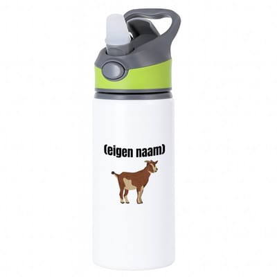 Hacebo® - Geit met hoorn waterfles met rietje groen - Geit - geiten liefhebbers - met eigen naam - dieren liefhebber - leuk cadeau voor iemand die houdt van geiten - cadeau - kado - water fles - 650ML