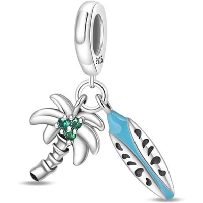 Authentieke Originele Koperen Metalen Bedel Kralen Componenten Luxe Kokospalm Hanger Kralen Component Blauwe Surfplank Kralen Componenten Compatibel Met white
