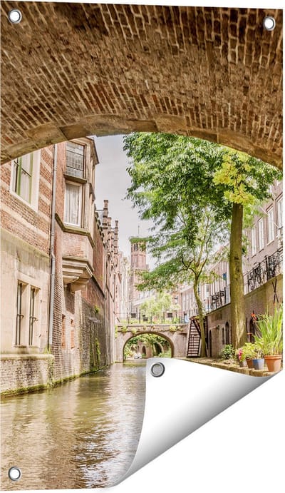 Gards Tuinposter Gracht in Utrecht onder de Brug - 40x60 cm - Tuindoek - Tuindecoratie - Wanddecoratie buiten - Tuinschilderij