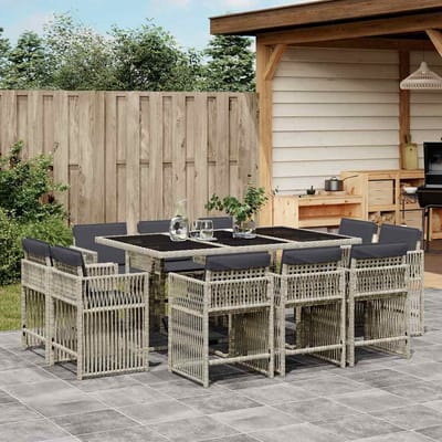 vidaXL - 11-delige - Tuinset - met - kussens - poly - rattan - lichtgrijs