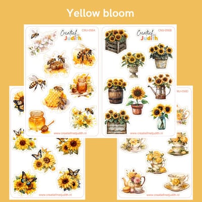 Bullet Journal Stickers - Planner Agenda Stickers - Yellow bloom stickers - 4 stickervellen - Bij zonnebloem vlinder - Scrapbook stickers - Deco stickers - thee kopje stickers - volwassenen en kinderen