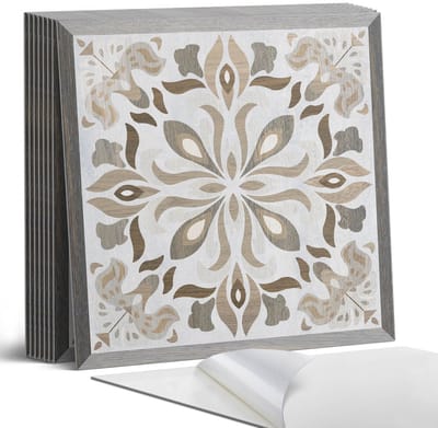 Coloray Plaktegels - Bloemenpatroon met symmetrie Portugese Tegels - 30 cm x 30 cm - Beige Plaktegels - 9 stuks - Vierkant PVC Tegels - Plaktegels Keuken - Zelfklevende Vloertegels - Vinyl Tegels Zelfklevend - Zelfklevende Tegels