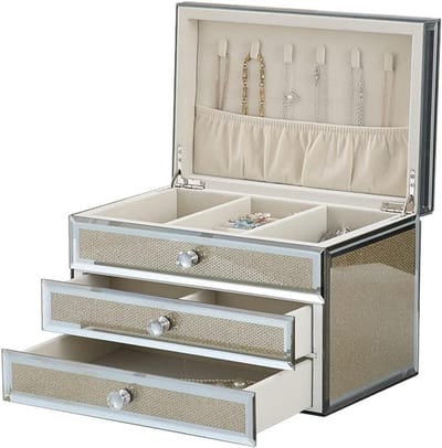 Juwelendoos Glas - Opberger Sieraden - Sieraden Organiseren - Luxe Diamantgreep - 30 x 22 x 13 cm - Transparant