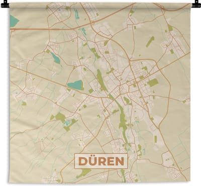 Wandkleed - Wanddoek - Plattegrond - Düren - Kaart - Vintage - Stadskaart - 180x180 cm - Wandtapijt
