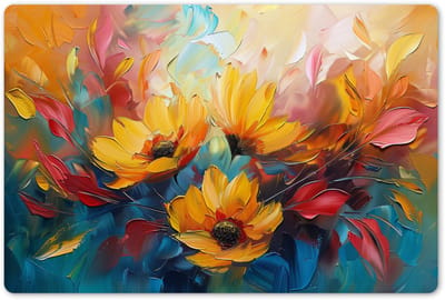 Placemats 45x30 cm - Placemat kunststof - 1 stuk - Bloemen - Zonnebloemen - Kunst - Geel - Borden onderleggers - Decoratie voor op tafel - Keuken tafeldecoratie accessoires - Vinyl onderlegger - Tafelversiering