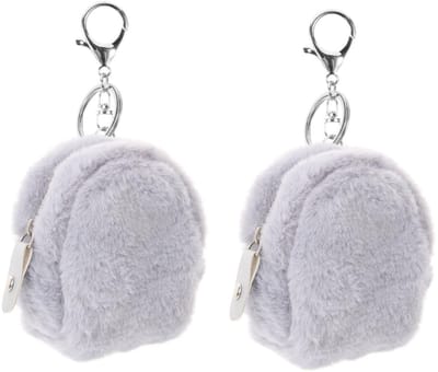 Dailygoody - Pluche Sleutelhanger Portemonnee - Mini Portemonnee - Zacht en Comfortabel - Grijze Kleur - Voor Munten en Sleutels - Geschikt voor Dames...