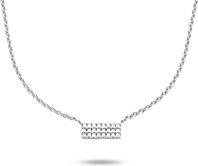 New Bling 9NB-0704 Zilveren Ketting met hangertje - Dames - Zirkonia Steentjes - Rechthoek - 9 x 3,5 mm - Ankerschakel - 45 cm - 0,86 Dikte - Rhodium - Zilver
