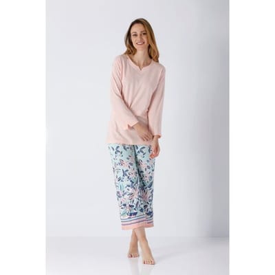 Hajo dames pyjama roze blauw en bloemen - Roze - Maat - 40/42
