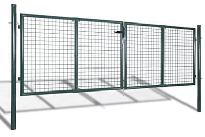 Metalen tuinpoort 306 x 125 cm - Donkergroen verzinkt staal met 3 sleutels voor uw tuin