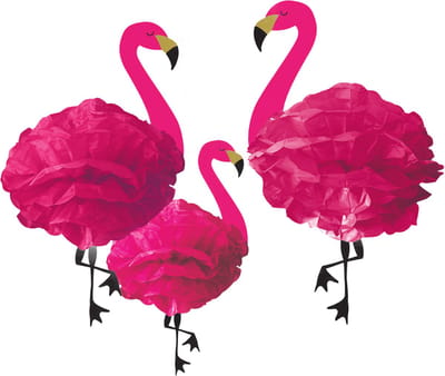 RIETHMULLER - 3 hangende papieren flamingo decoraties 49 cm tropisch thema