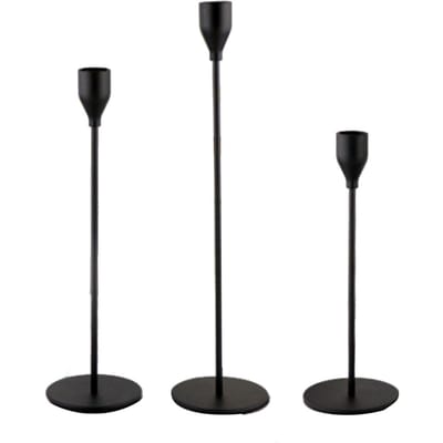 Kandelaar Mat Romantisch Decoratief Metaal Taps Toelopend Kaarsenstandaard voor Bruiloftsfeest Diner Zwart 3 stuks black