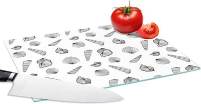 Glazen Snijplank - 28x20 - Schelp - Zwart Wit - Design - Snijplanken Glas