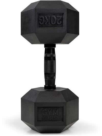 Gym Masters Dumbbell 20 kg – Hexagon Rubber Dumbbell – Zwart