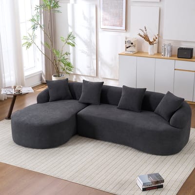STILVORA Hoekbank 243 cm - Modulair Met Gebogen Longchair - Voor Woonkamer En Appartement - Chenille - Donkergrijs